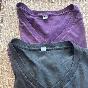 Uniqlo V-Neck Tees in Purple and Green